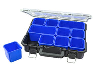 Faithfull - Faithfull Deep Professional Organiser - Stackable tool organizer with blue removable bins.