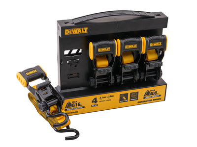 DeWalt - DeWalt 4 Piece Ratchet Strap Set - DeWalt ratchet straps set with storage rack.