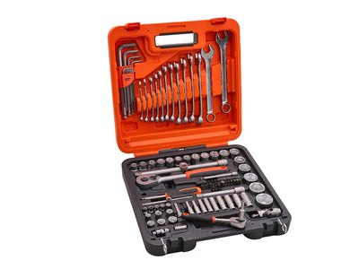 Bahco - Bahco 98 Piece Socket & Mechanics Set - Comprehensive socket wrench set in orange carrying case.