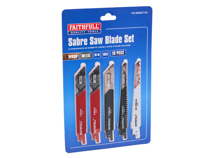 Faithfull - Faithfull 10 Piece Sabre Saw Blade Set - Saber saw blade set for wood and metal cutting.