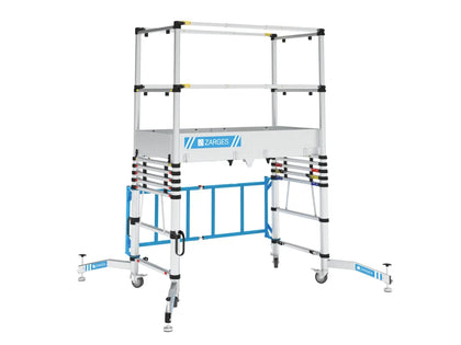 Zarges - Zarges TT002 Teletower Aluminium Telescopic Scaffold Tower with Toeboards - Adjustable mobile scaffolding tower with stabilizing wheels.