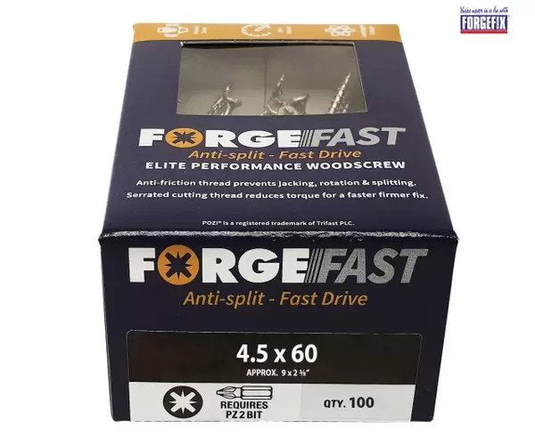 ForgeFix ForgeFast Pozi Compatible Elite Performance Wood Screw ZY 4.5 x 60 mm Box 100 - imagen 2