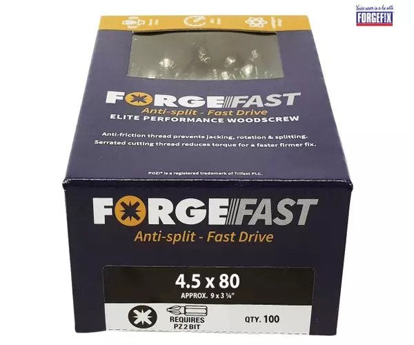 ForgeFix ForgeFast Pozi Compatible Elite Performance Wood Screw ZY 4.5 x 80 mm Box 100 - imagen 2