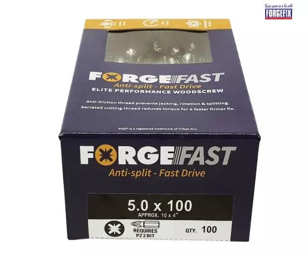 ForgeFix ForgeFast Pozi Compatible Elite Performance Wood Screw ZY 5.0 x 100mm Box 100 - imagen 2