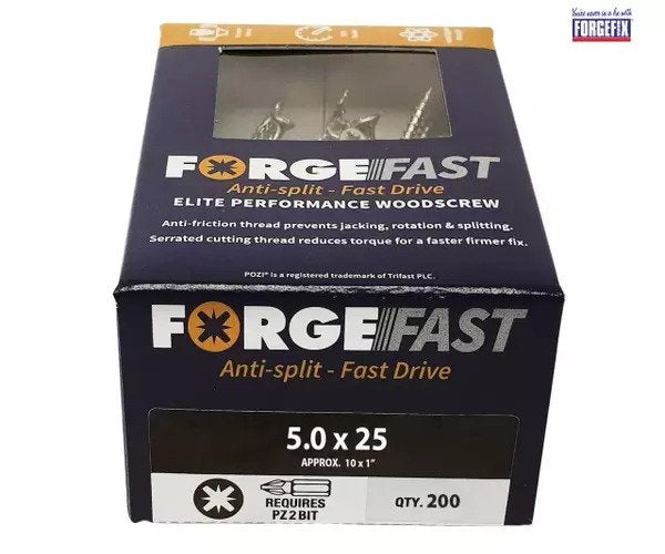 ForgeFix ForgeFast Pozi Compatible Elite Performance Wood Screw ZY 5.0 x 25mm Box 200 - imagen 2
