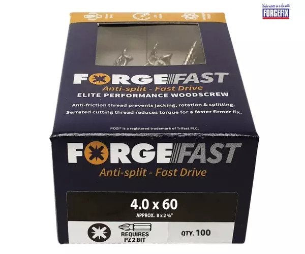 ForgeFix ForgeFast Pozi Compatible Elite Performance Wood Screw ZY 4.0 x 60mm Box 100 - imagen 2