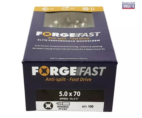 ForgeFix ForgeFast Pozi Compatible Elite Performance Wood Screw ZY 5.0 x 70mm Box 100 - imagen 2
