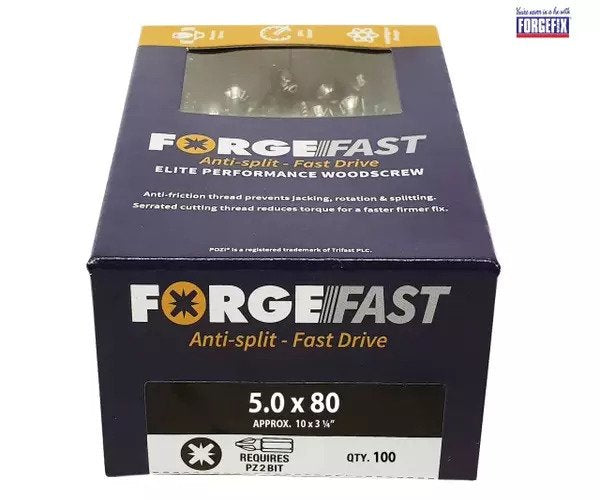 ForgeFix ForgeFast Pozi Compatible Elite Performance Wood Screw ZY 5.0 x 80mm Box 100 - imagen 2