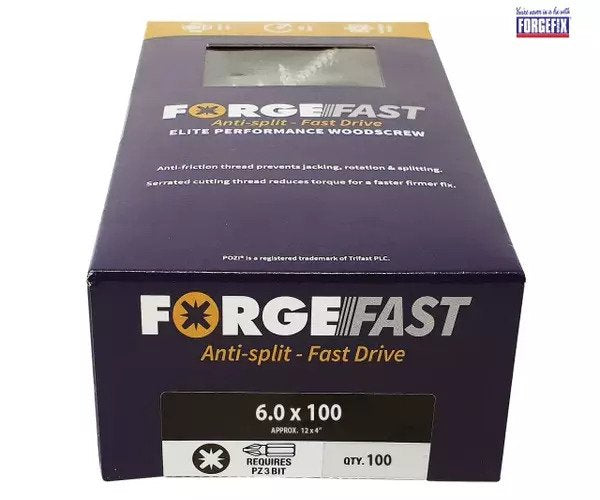 ForgeFix ForgeFast Pozi Compatible Elite Performance Wood Screw ZY 6.0 x 100mm Box 100 - imagen 2