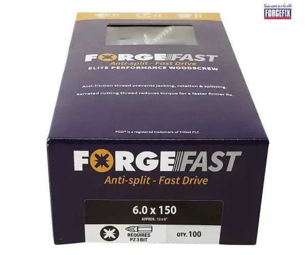 ForgeFix ForgeFast Pozi Compatible Elite Performance Wood Screw ZY 6.0 x 150mm Box 100 - imagen 2