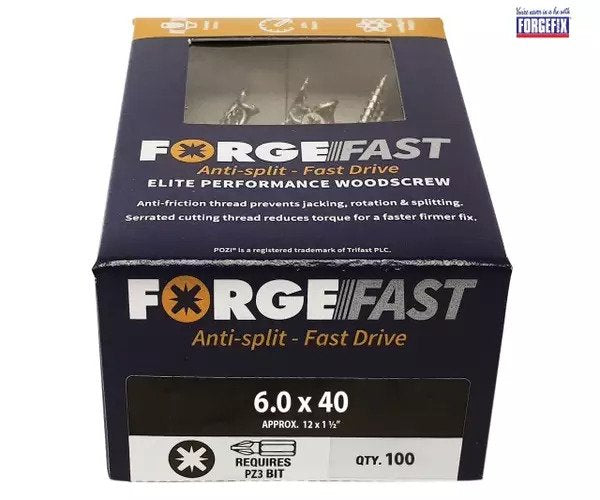 ForgeFix ForgeFast Pozi Compatible Elite Performance Wood Screw ZY 6.0 x 40mm Box 100 - imagen 2