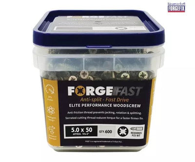 ForgeFix ForgeFast Pozi Compatible Elite Performance Wood Screw ZY 5.0 x 50mm Tub 600