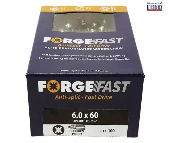 ForgeFix ForgeFast Pozi Compatible Elite Performance Wood Screw ZY 6.0 x 60mm Box 100 - imagen 2