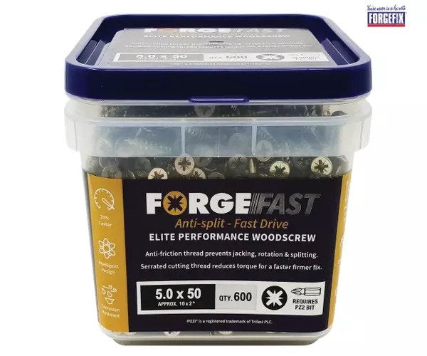 ForgeFix ForgeFast Pozi Compatible Elite Performance Wood Screw ZY 5.0 x 50mm Tub 600 - imagen 2