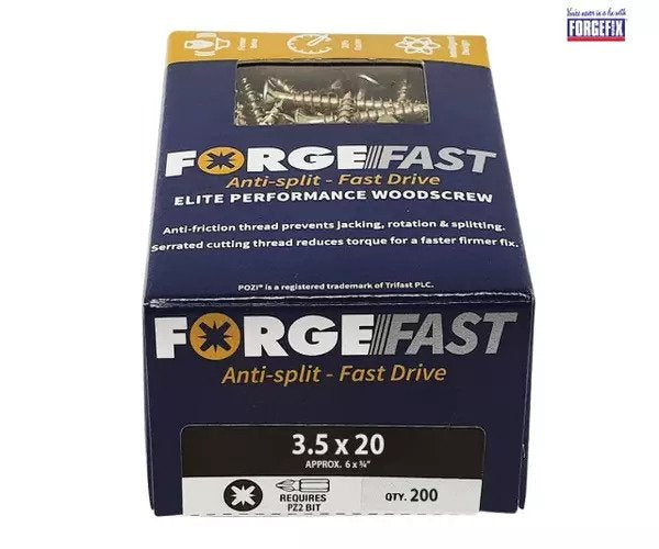 ForgeFix ForgeFast Pozi Compatible Elite Performance Wood Screw ZY 3.5 x 20mm Box 200 - imagen 2