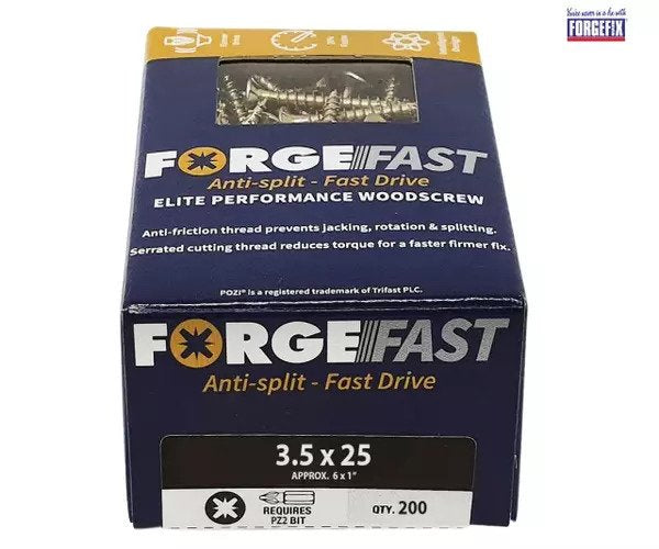 ForgeFix ForgeFast Pozi Compatible Elite Performance Wood Screw ZY 3.5 x 25mm Box 200 - imagen 2