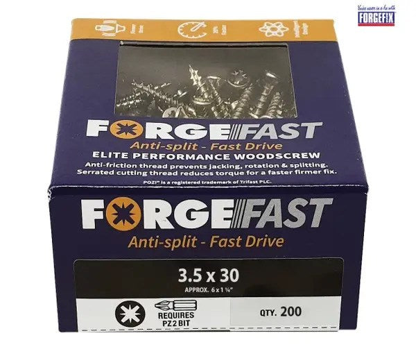 ForgeFix ForgeFast Pozi Compatible Elite Performance Wood Screw ZY 3.5 x 30mm Box 200 - imagen 2