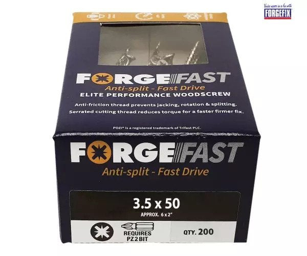 ForgeFix ForgeFast Pozi Compatible Elite Performance Wood Screw ZY 3.5 x 50mm Box 200 - imagen 2