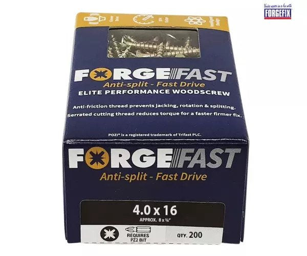 ForgeFix ForgeFast Pozi Compatible Elite Performance Wood Screw ZY 4.0 x 16mm Box 200 - imagen 2