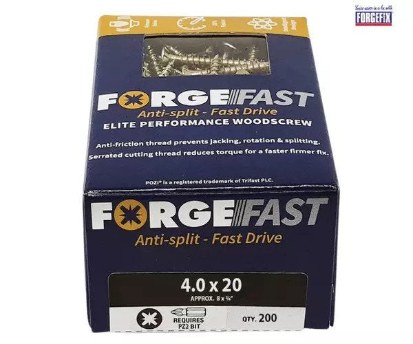 ForgeFix ForgeFast Pozi Compatible Elite Performance Wood Screw ZY 4.0 x 20mm Box 200 - imagen 2