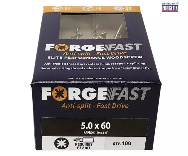 ForgeFix ForgeFast Pozi Compatible Elite Performance Wood Screw ZY 5.0 x 60mm Box 100 - imagen 2