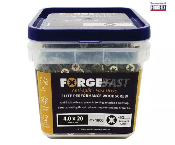 ForgeFix ForgeFast Pozi Compatible Elite Performance Wood Screw ZY 4.0 x 20mm Tub 1800 - imagen 2