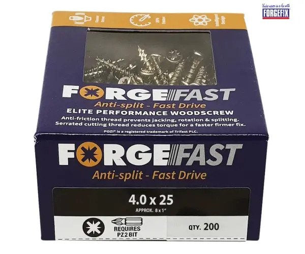 ForgeFix ForgeFast Pozi Compatible Elite Performance Wood Screw ZY 4.0 x 25mm Box 200 - imagen 2