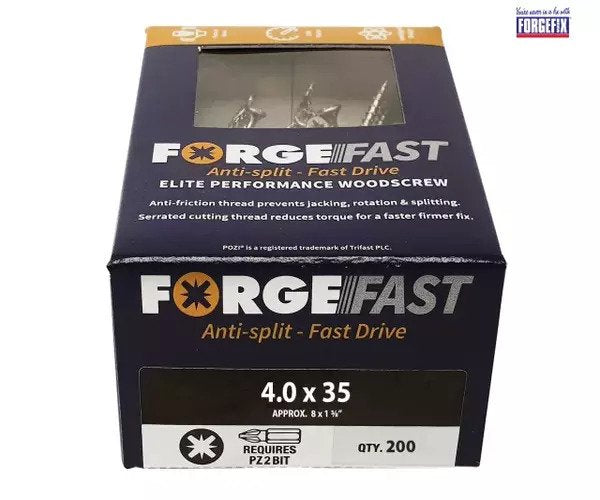 ForgeFix ForgeFast Pozi Compatible Elite Performance Wood Screw ZY 4.0 x 35mm Box 200 - imagen 2