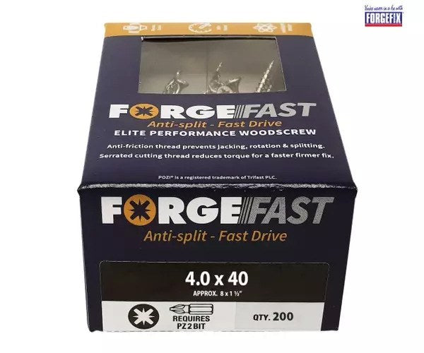 ForgeFix ForgeFast Pozi Compatible Elite Performance Wood Screw ZY 4.0 x 40mm Box 200 - imagen 2