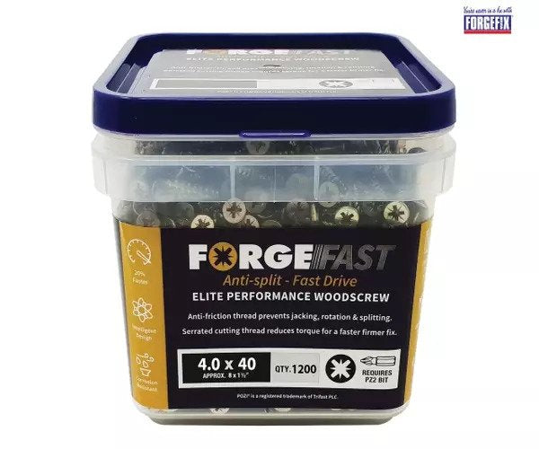 ForgeFix ForgeFast Pozi Compatible Elite Performance Wood Screw ZY 4.0 x 40mm Tub 1200 - imagen 2