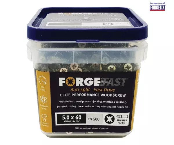 ForgeFix ForgeFast Pozi Compatible Elite Performance Wood Screw ZY 5.0 x 60mm Tub 500 - imagen 2