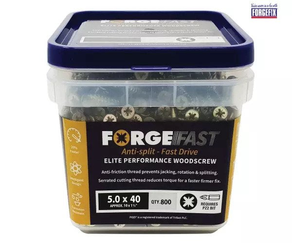 ForgeFix ForgeFast Pozi Compatible Elite Performance Wood Screw ZY 5.0 x 40mm Tub 800 - imagen 2