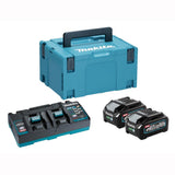Makita - Makita 191U06-6 XGT® PowerPack 240V - Makita toolbox, dual battery charger, and two batteries.