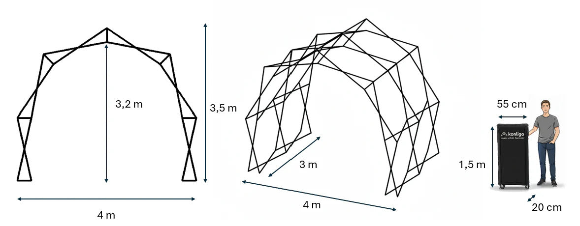 Konligo The Tent heavy duty folding gazebo with sides open at full 3.2 m height for outdoor events - imagen 5