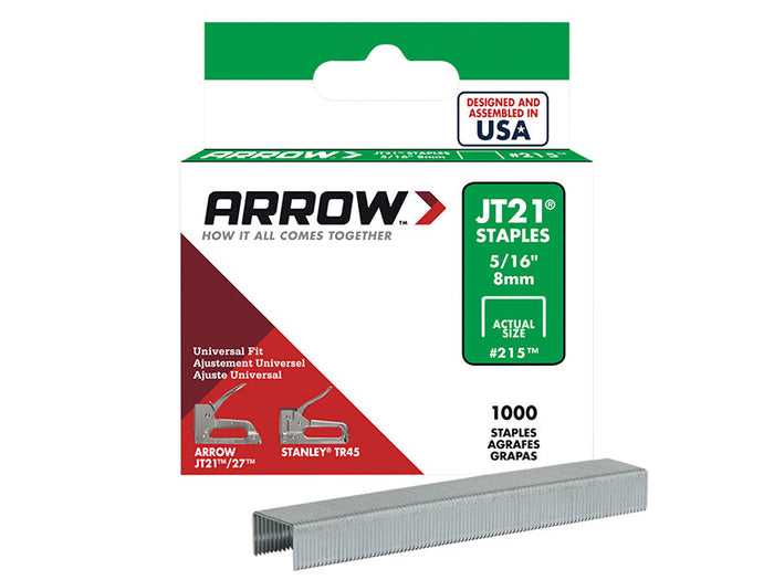Arrow  JT21 T27 Staples 8mm ( 5/16in) (Box 1000)