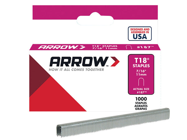 Arrow T18 Staples 11mm (7/16in) (Box 1000) – – Now available at MTN Shop UK.