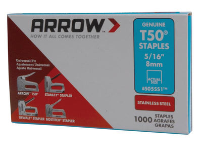 Arrow T50 Staples Stainless Steel 505SS 8mm (5/16in) (Box 1000) – – Now available at MTN Shop UK.
