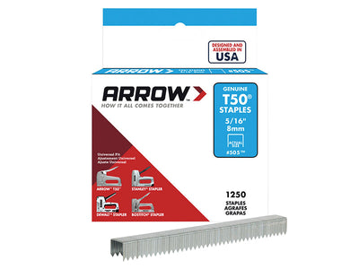 Arrow T50 Staples 8mm (5/16in) (Box 1250) – – Now available at MTN Shop UK.