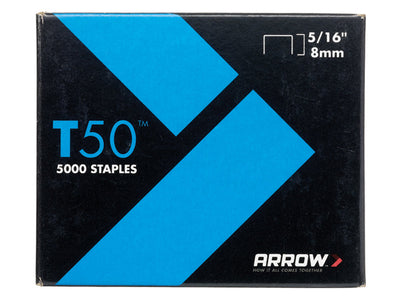 Arrow T50 Staples 8mm (5/16in) (Pack 5000, 4 x 1250) – – Now available at MTN Shop UK.