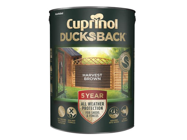Cuprinol Ducksback 5 Year Waterproof for Sheds & Fences Harvest Brown 5 litre – – Now available at MTN Shop UK.