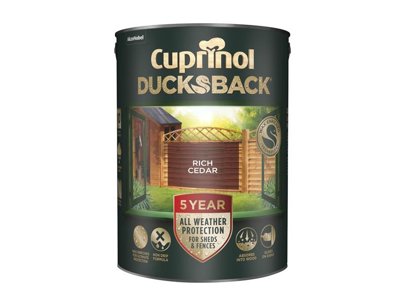 Cuprinol Ducksback 5 Year Waterproof for Sheds & Fences Rich Cedar 5 litre – – Now available at MTN Shop UK. - imagen 2