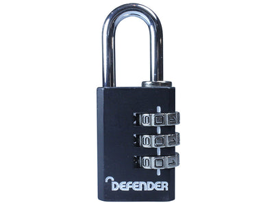 DEFENDER Black Die-Cast Combination Padlock 30mm – – Now available at MTN Shop UK.