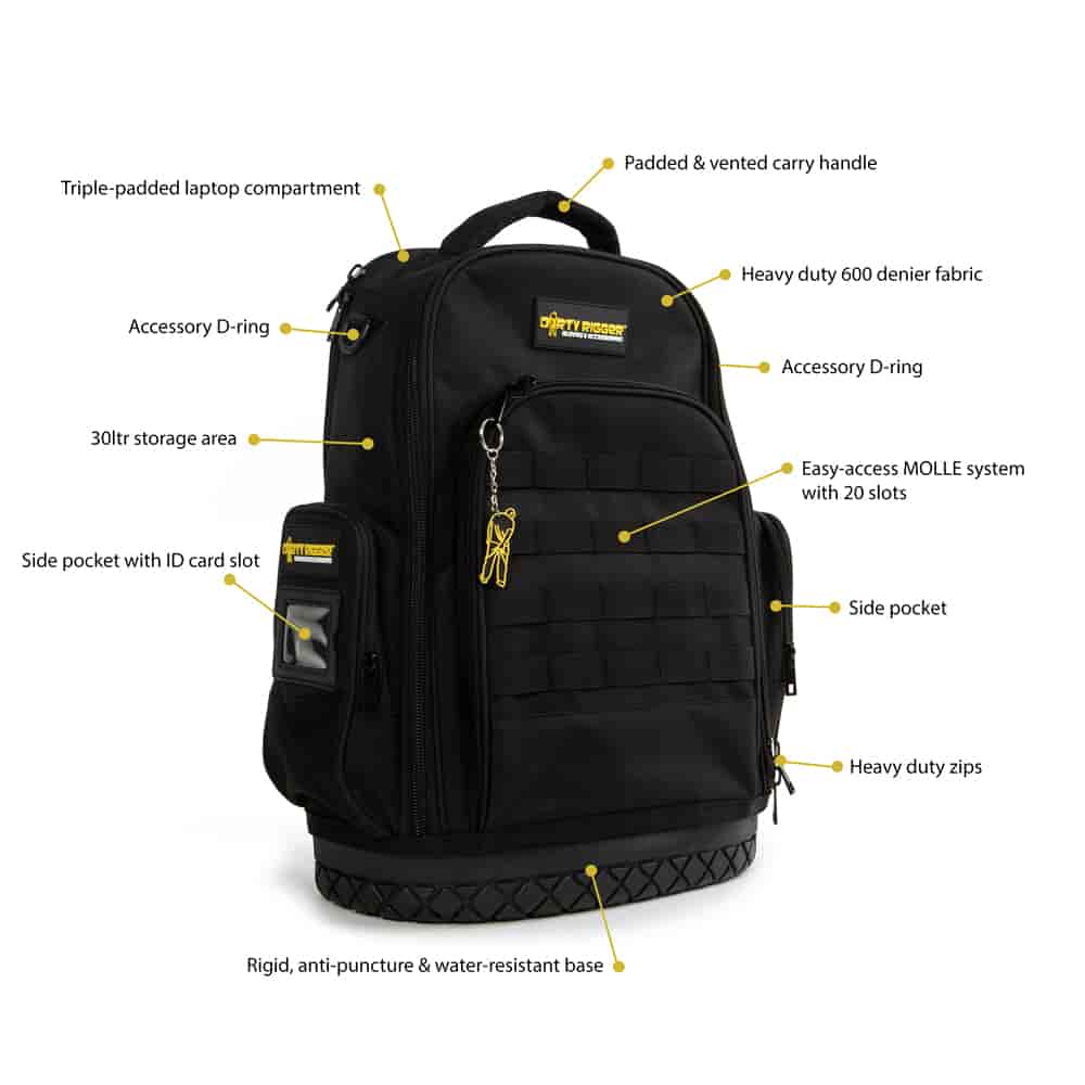 Dirty Rigger Technicians Backpack – The Dirty Rigger Gear Bag has 12 liters of space for tools, tablets, and more. This padded tool bag with shoulder strap is ideal for riggers, construction use, and more. – Now available at MTN Shop UK. - imagen 2