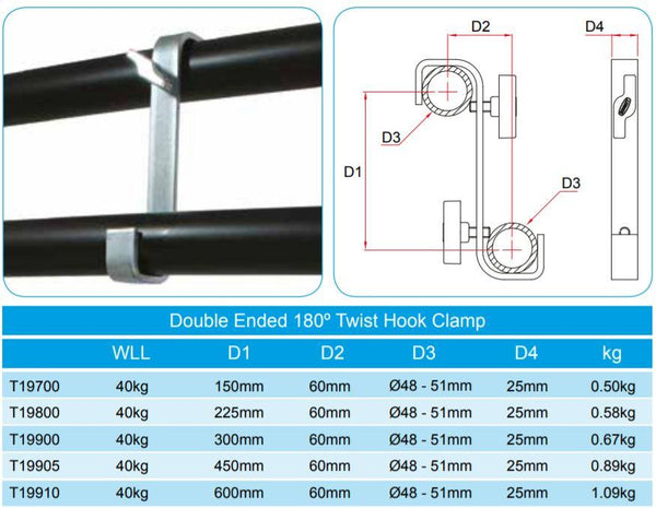 Doughty Double Ended 180° Twist Hook Clamp: Fits⌀48-51mm- MTN Shop EU