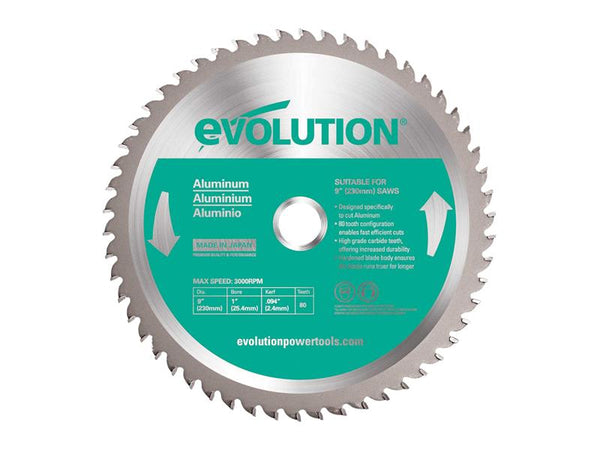 Evolution Aluminium Cutting Mitre Saw Blade 230 x 25.4mm x 80T – – Now available at MTN Shop UK.
