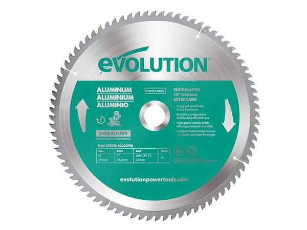 Evolution Aluminium Cutting Mitre Saw Blade 255 x 25.4mm x 80T – – Now available at MTN Shop UK.