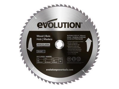 Evolution Wood Cutting Circular Saw Blade 355 x 2.8 x 25.4mm x 60T – – Now available at MTN Shop UK.