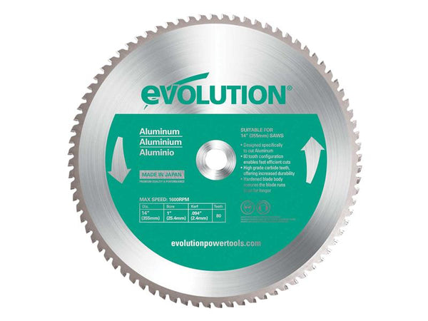 Evolution Aluminium Cutting Chop Saw Blade 355 x 25.4mm x 80T – – Now available at MTN Shop UK.