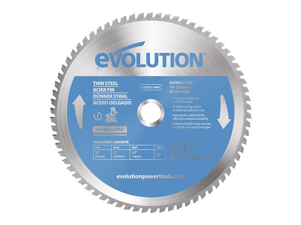 Evolution Thin Steel Cutting Mitre Saw Blade 255 x 25.4mm x 70T – – Now available at MTN Shop UK.