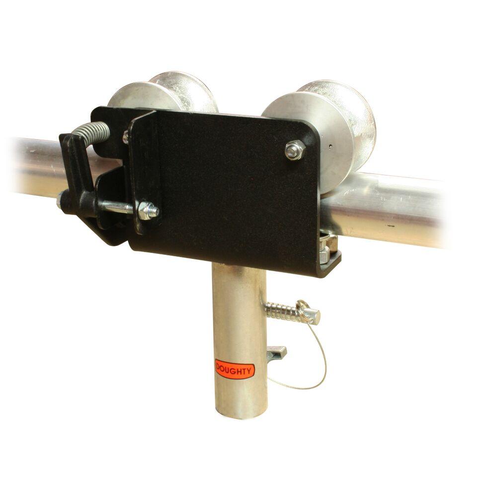 Doughty Slimline Barrel Trolley (Aluminum) – Barrel Trolleys used to suspend Pantographs from fixed/rolling pipe grids & barrel hoists. This lightweight un-braked trolley rolls along ⌀48-51mm tubes. Accept a 28mmTV spigot. SWL: 75kg. – Now available at MTN Shop UK. - imagen 2